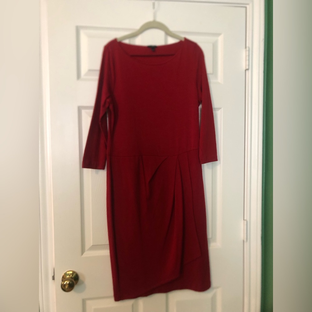 Talbots red wool blenddress. Asymmetrical pintuck at waist. Beautiful. Small